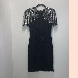 80s Vintage black and silver sequin cocktail dress size small